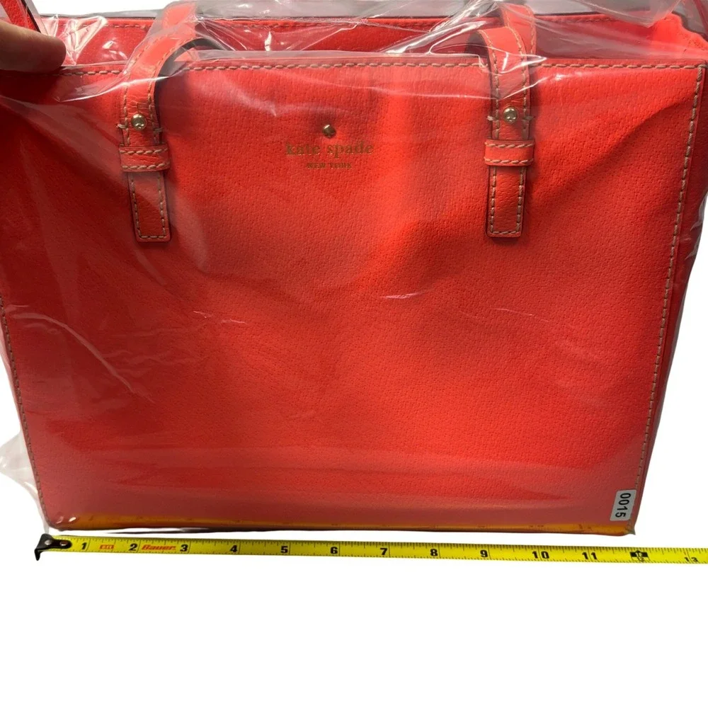 Kate Spade New York Orange Pebbled‎ Leather Tote Bag Chevron Lining Gold Logo